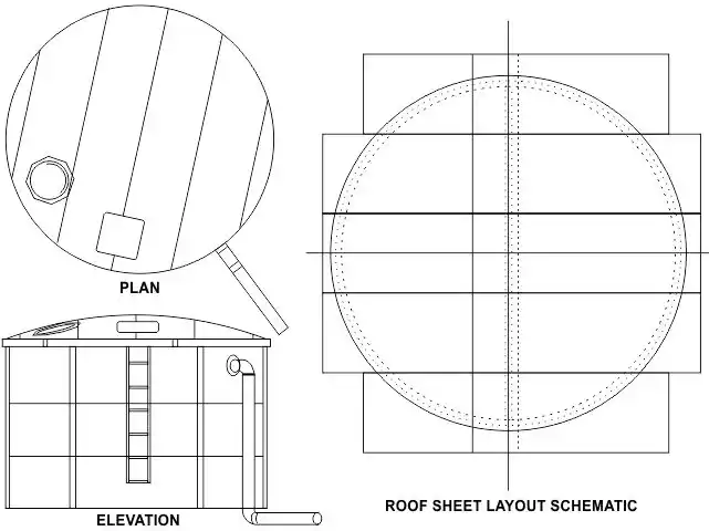 Drawing of the average corrugated steel tanks schematic